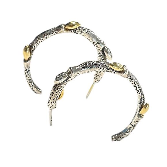 Stephen Dweck Vine Hoop Earrings, 18k YG, .925 & Dweck Diamonds - Picture 4 of 11